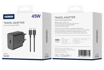 JELLICO wall charger EU45 GaN PD 45W 1xUSB-C + cable USB-C - USB-C Black