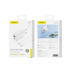 FONENG wall charger EU66 PD 20W 1xUSB-C + 1xUSB QC3.0 + cable USB-C - USB-C White