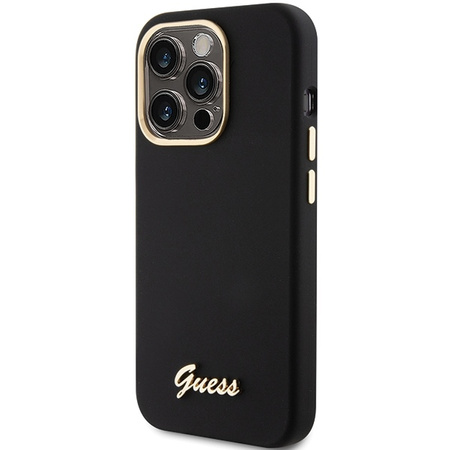 Guess Silicone Script Metal Logo &amp; Frame case for iPhone 15 Pro Max - black