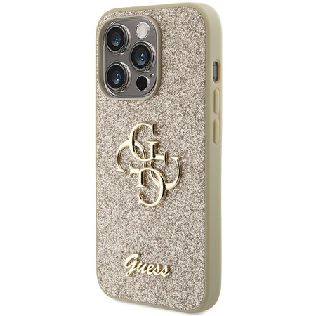 Etui Guess Glitter Script Big 4G na iPhone 15 Pro Max - złote