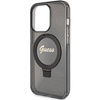 Guess Ring Stand Script Glitter MagSafe-Hülle für iPhone 15 Pro Max – Schwarz