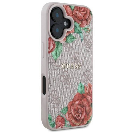 Oryginalne Etui IPHONE 16 Guess Hardcase 4G Flowers Print MagSafe (GUHMP16SP4ROPEMCP) różowe