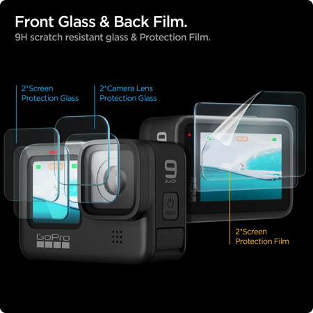 Gehärtetes Glas GOPRO HERO 9 / 10 / 11 / 12 Spigen Glas.tr Slim + Film 2-Set Clear