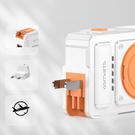 Ładowarka hybrydowa 4smarts 6w1          USB-C/USB-A PD 20W z powerbankiem 10 000 mAh, ładowanie indukcyjne Qi, kabel USB-C, stojak 360, biały