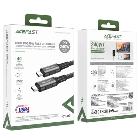 Acefast C1-09 USB-C / USB-C USB4 PD3.1 Kabel 5A 1m - grau-schwarz