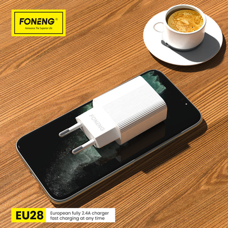 Foneng Ładowarka sieciowa EU28 - USB - 2,4A z kablem USB na Typ C biała