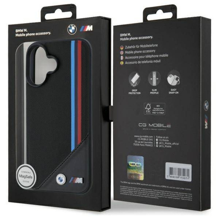 BMW nakładka do iPhone 16 6,1" BMHMP16S23PUTRK Hardcase M Meshed Tricolor Stripes MagSafe czarna