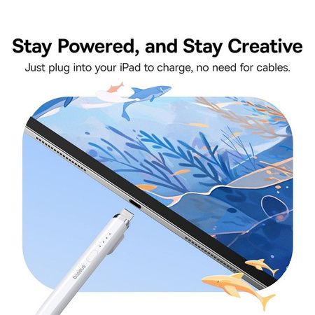 BASEUS rysik do telefonu pojemnościowy Stylus Writing 2 Lite LED (wersja aktywna + kabel USB A do Lightning 8-pin) 130 mAh biały P80015806211-03/BS-PS028