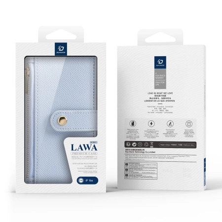 Dux Ducis Lawa iPhone 16e Lederhülle mit abnehmbarer magnetischer Brieftasche - Blau