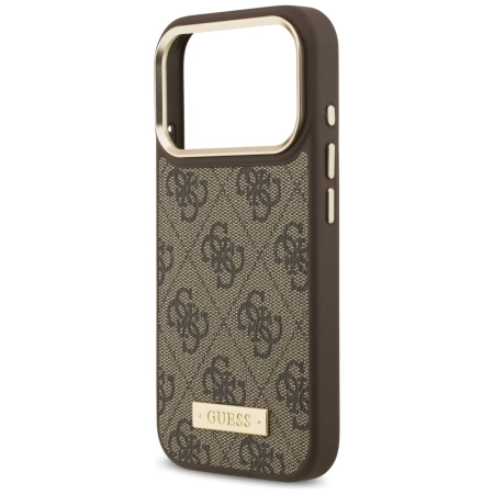 Etui Guess 4G Logo Plate MagSafe na iPhone 17 Pro - brązowe