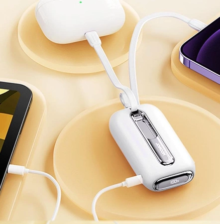 Joyroom Mini-Powerbank 10000 mAh Colourful Series 22,5 W mit 2 integrierten USB-C- und Lightning Kabeln weiß (JR-L012)