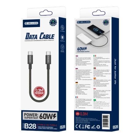 JELLICO Kabel B28 USB-C - USB-C PD 60W 0.3M schwarz