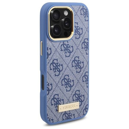 Original Handyhülle IPHONE 16 PRO Guess Hardcase 4G Logo Plate MagSafe (GUHMP16LU4GPRB) blau