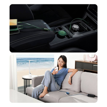 Baseus Bright Mirror 2 einziehbares Kabel 3in1 USB Typ A - micro USB + Lightning + USB Typ C 66W 1.1m grün (CAMJ010106)