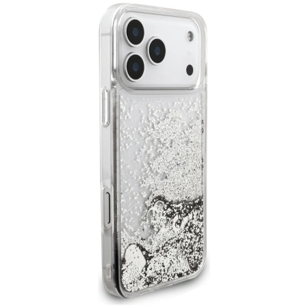 Guess Liq case. Glitter Charms for iPhone 17 Pro - silver