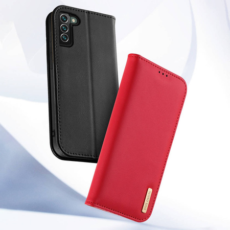 Dux Ducis Hivo skórzane etui z klapką pokrowiec ze skóry naturalnej portfel na karty i dokumenty Samsung Galaxy S22+ (S22 Plus) niebieski