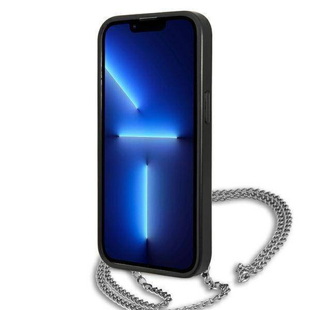 Original Handyhülle IPHONE 13 Karl Lagerfeld Hardcase Leather Textured And Chain (KLHCP13MPMK) schwarz