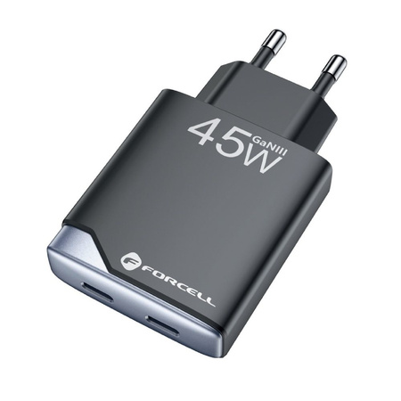 Ładowarka sieciowa do telefonu Forcell F-Energy Ultra Slim GaN III 2 x USB C PD QC4.0 3A 45W B245201(2C) czarna