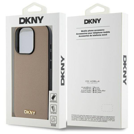 Etui DKNY Grained Metal Logo MagSafe na iPhone 15 Pro - beżowe
