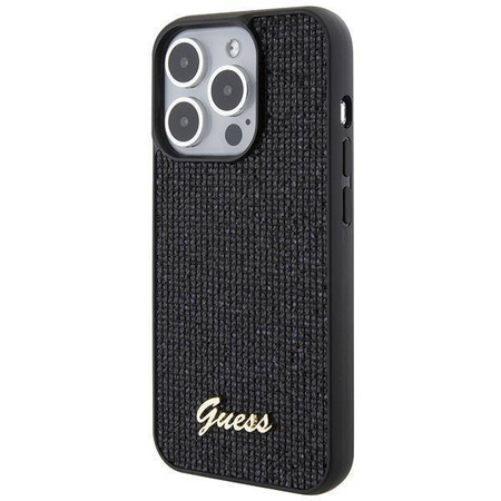 Guess Disco Metal Script Hülle für iPhone 15 Pro – Schwarz