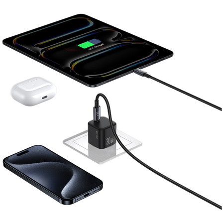 Ładowarka sieciowa USAMS JO Series CC262 30W USB-C + kabel USB-C/USB-C 1m biały