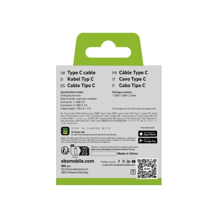 Kabel SBS TECABLETYC1KPOS USB-A - USB-C 1m - czarny