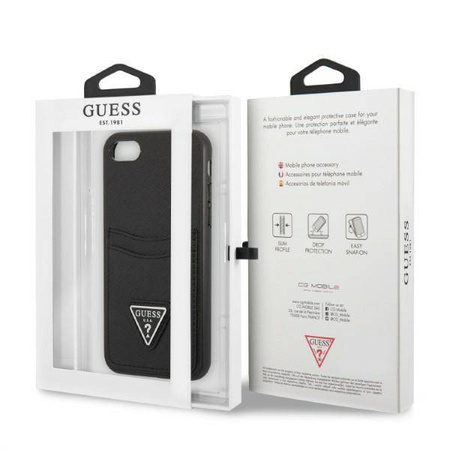 Oryginalne Etui IPHONE SE 2022 / SE 2020 / 7 / 8 Guess Hardcase Saffiano Triangle Logo Cardslot czarne