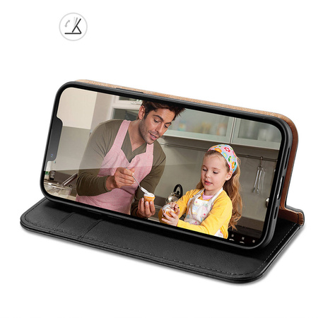 Dux Ducis Hivo skórzane etui z klapką pokrowiec ze skóry naturalnej portfel na karty i dokumenty iPhone 14 Plus czarny