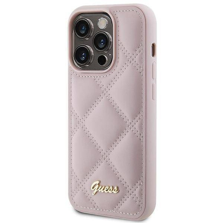 Guess Quilted Metal Logo Hülle für iPhone 15 Pro – Rosa