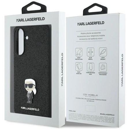 Karl Lagerfeld Fixed Glitter Ikonik Logo Metal Pin Case für Samsung Galaxy A36 - Schwarz