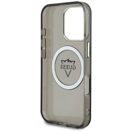 Original Handyhülle IPHONE 16 PRO Guess IML Metal Mountain Logo MagSafe schwarz