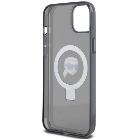 Karl Lagerfeld Ring Stand Karl Head MagSafe Hülle für iPhone 15 Plus / 14 Plus – Schwarz