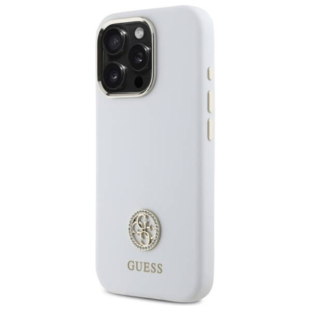 Original Handyhülle IPHONE 16 PRO Guess Hardcase Silicone Logo Strass 4G (GUHCP16LM4DGPH) weiß