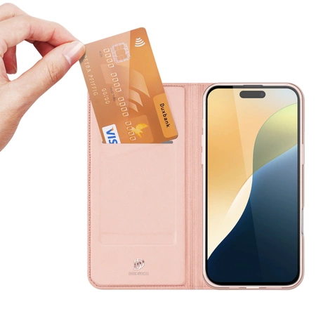 Etui Dux Ducis Skin Pro na iPhone 16 z klapką i miejscem na kartę - różowe
