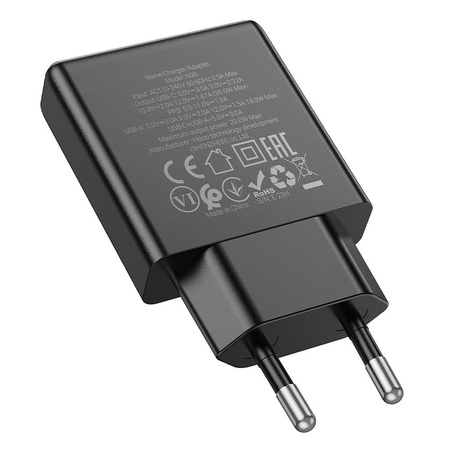 Ładowarka sieciowa do telefonu Hoco Slim USB A + USB C QC3.0 PD 3A 20W N38 czarna