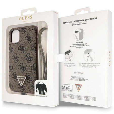 Original Handyhülle IPHONE 11 / XR Guess Hardcase Crossbody 4G Metal Logo (GUHCN61P4TDSCPW) braun