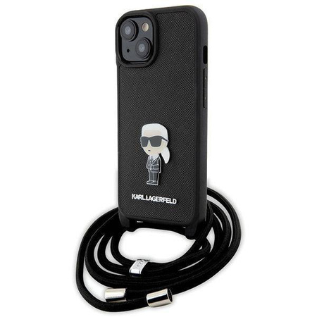 Etui Karl Lagerfeld Crossbody Saffiano Monogram Metal Pin Karl & Choupette na iPhone 15 - czarne