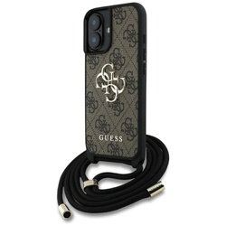Original Handyhülle IPHONE 16 Guess 4G Big Logo Cord Stap Crossbody braun