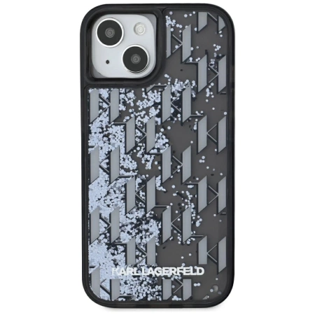 Karl Lagerfeld Liquide Glitter Monogram Gradient iPhone 15 Case - Black