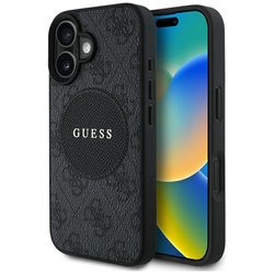 Original Handyhülle IPHONE 16 Guess 4G Circle Classic Logo MagSafe schwarz