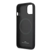 Original Handyhülle IPHONE 14 PLUS BMW Leather Stamp MagSafe (BMHMP14MSLLBK) schwarz