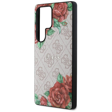 Oryginalne Etui SAMSUNG GALAXY S25 ULTRA Guess Leather 4G Flowers Print Metal Classic Logo MagSafe różowe