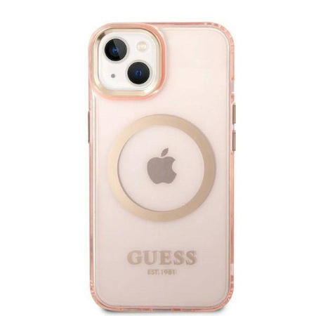 Guess Gold Outline Translucent MagSafe - Etui iPhone 14 Plus (różowy)