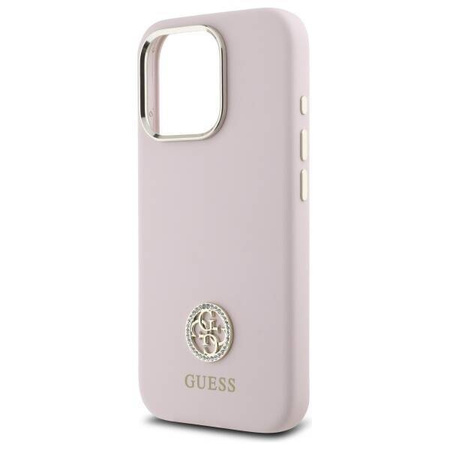Original Case IPHONE 16 PRO Guess Hardcase Silicone Logo Strass 4G (GUHCP16LM4DGPP) light pink