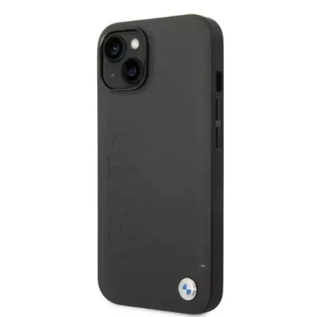 Original Handyhülle IPHONE 14 PLUS BMW Leather Stamp MagSafe (BMHMP14MSLLBK) schwarz