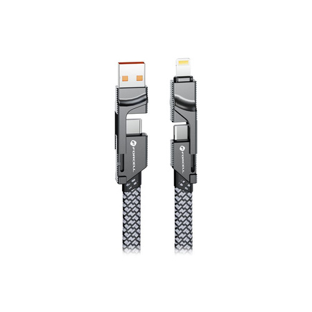 FORCELL F-ENERGY C241 4w1 kabel Typ C / USB A do Typ C / Lightning QC PD 3A 60W 1 m chrom