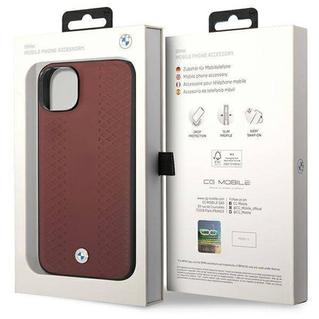 Oryginalne Etui IPHONE 14 BMW Leather Diamond Pattern (BMHCP14S22RFGR) burgundowe