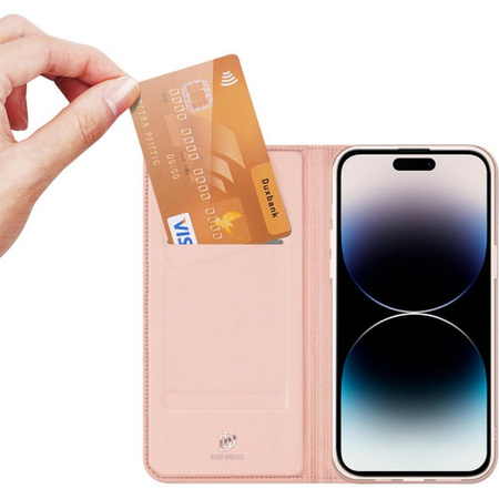 Etui do iPhone 15 Pro pokrowiec z klapką i portfelem Dux Ducis Skin Pro - różowe
