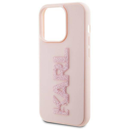 Karl Lagerfeld 3D-Gummi-Glitzer-Logo-Hülle für iPhone 15 Pro Max – Rosa