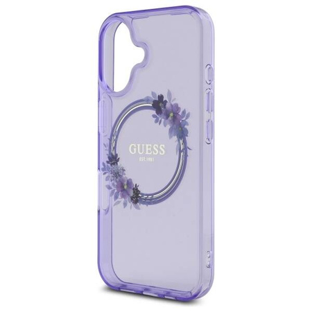 Original Case IPHONE 16 Guess Hardcase IML Flowers Wreath MagSafe (GUHMP16SHFWFCU) purple